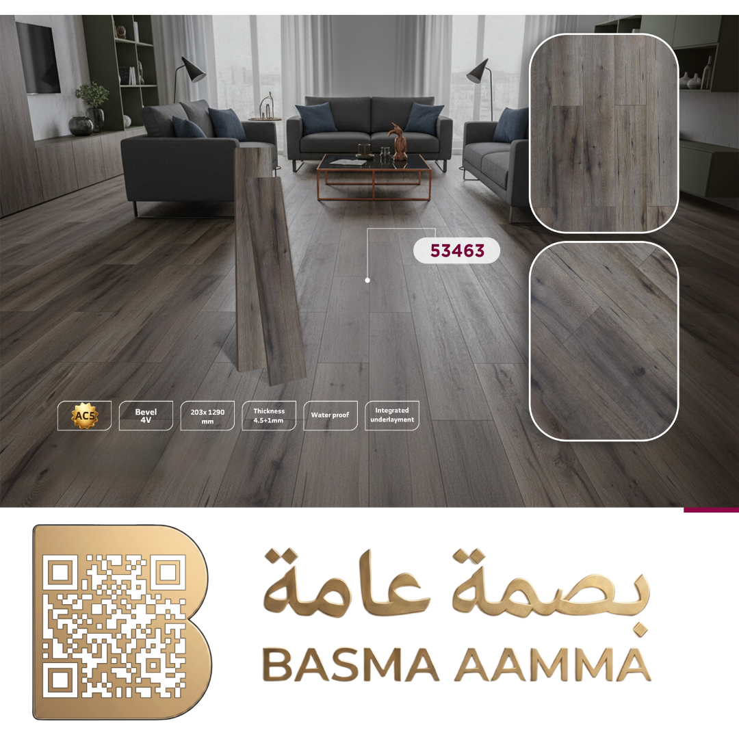 SPS باركيه اللون: بني رمادي دافئ (Warm Grey-Brown / Taupe) يتميز بتأثيرات خشبية ريفية