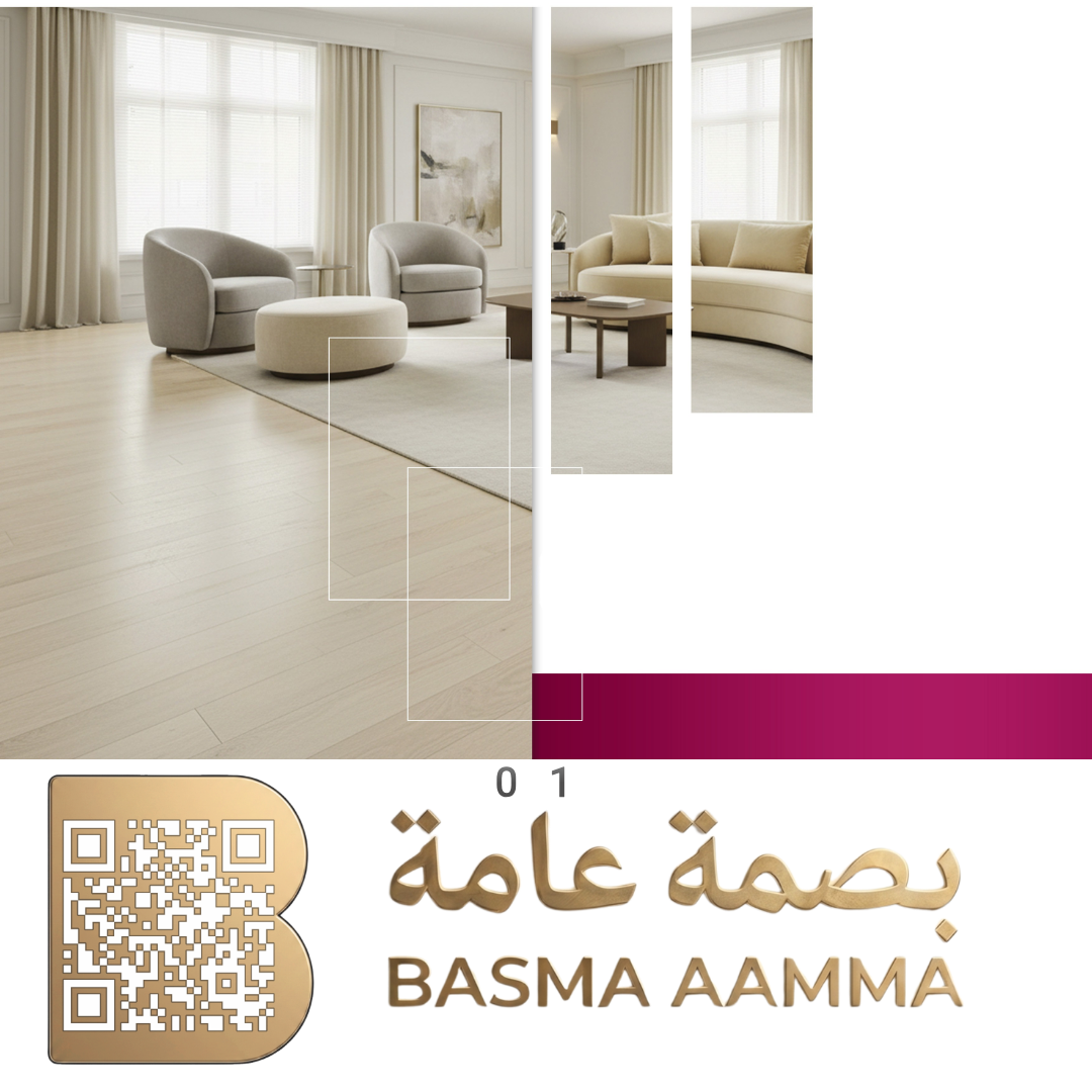 باركيه HDF  اللون: درجة بيج كريمي ناعم وفاتح جداً (أوف وايت خشبى