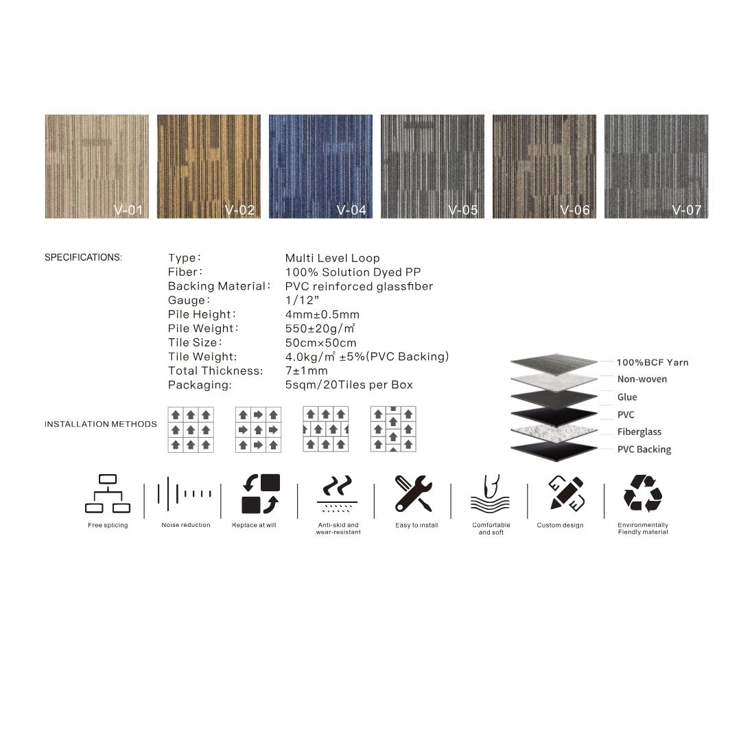 بلاطات موكيت مربعة (Carpet Tiles) اللون: رمادي الفحمي (Charcoal)،