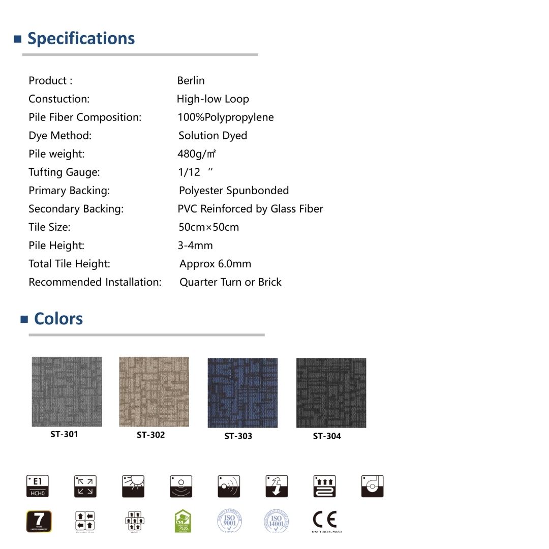 موكيت مربعة (Carpet Tiles)اللون المعروض في هذه الصورة يعتمد على دمج درجتين من اللون الرمادي الحديث من مجموعة برلين (Berlin):