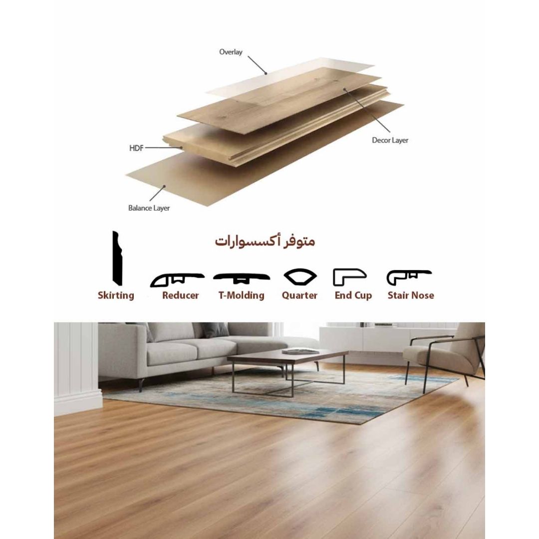 باركيه خشبي اللون:  بيج عاجي فاتح جداً / أوف وايت خشبي (Whitewashed Oak / Bleached Beige).
